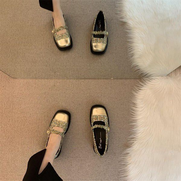 Spring and Autumn New Vintage Thick Sole Thick Heel Shoes for Women's French Small Fragrant Style Mary Jane Shoes with Skirt Children's Shoes 