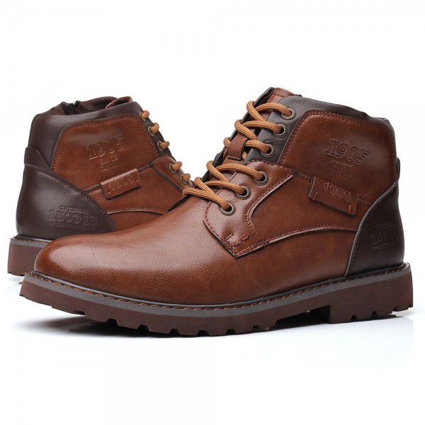 Men's British Vintage Martin Boots Fashion Side Zipper Large Leather Boots Casual Breathable Men's Shoes 