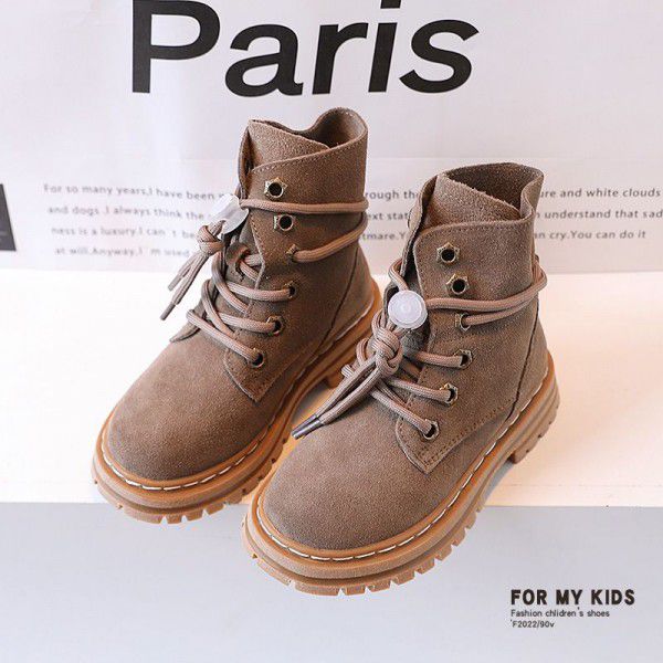 Girls wear two plush leather Martin boots, autumn and winter new children's boots, children's British fashion short boots, leather boots 