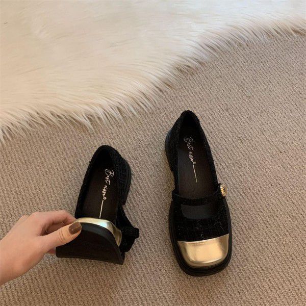 Spring and Autumn New Vintage Thick Sole Thick Heel Shoes for Women's French Small Fragrant Style Mary Jane Shoes with Skirt Children's Shoes 