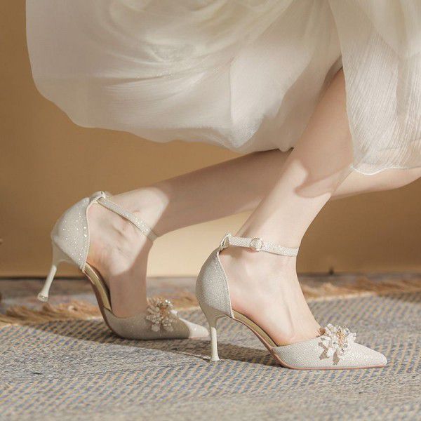 French Low Heel High Heel Women's Evening Style Gentle Single Shoe Bridesmaid 