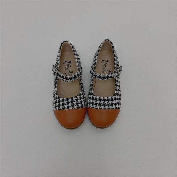 Spring New Korean Version Angel Children's Square Mouth Shoes Girls' Soft Sole Contrast Color 