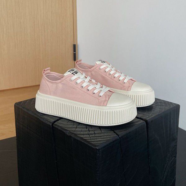 Thick sole lace up breathable board shoes, spring new versatile trend, Baotou, fashionable and casual single shoes 