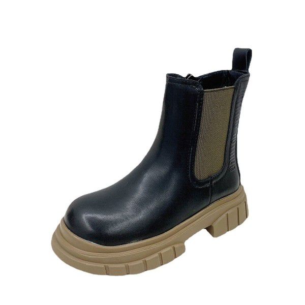 Girls' Martin Boots Winter New Children's Shoes Children's Velvet Warm Cowhide Short Boots Little Girls' Smoke Pipe Boots 