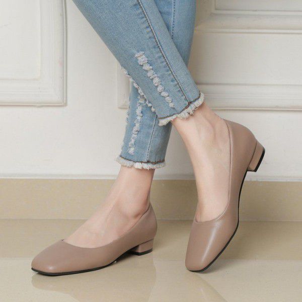 Square toe single shoes, thick heels, shallow mouth grandma shoes, low heels, all season women's shoes 