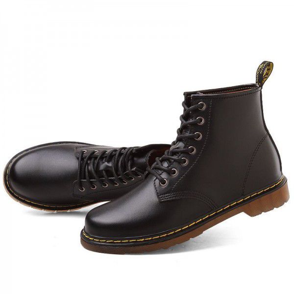 High cut Martin boots with leather lining for men's shoes, plush cotton for autumn and winter, British large toe work clothes for men's shoes 