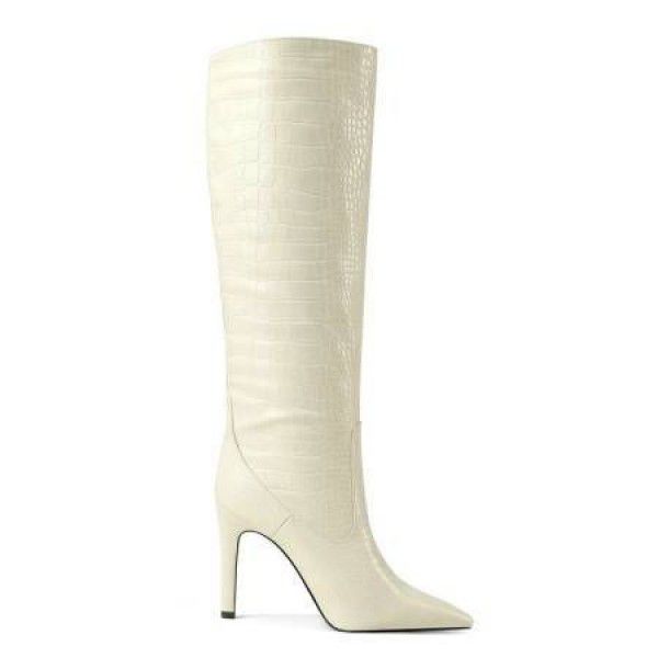 New Pointed Thin Heel Super High Heel Crocodile Sleeve Large Knee High Sleeve Boots Large 