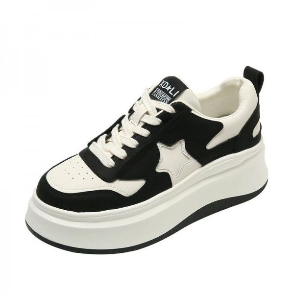 Thick sole small white shoes, spring new color matching lace up breathable and versatile sports casual shoes 