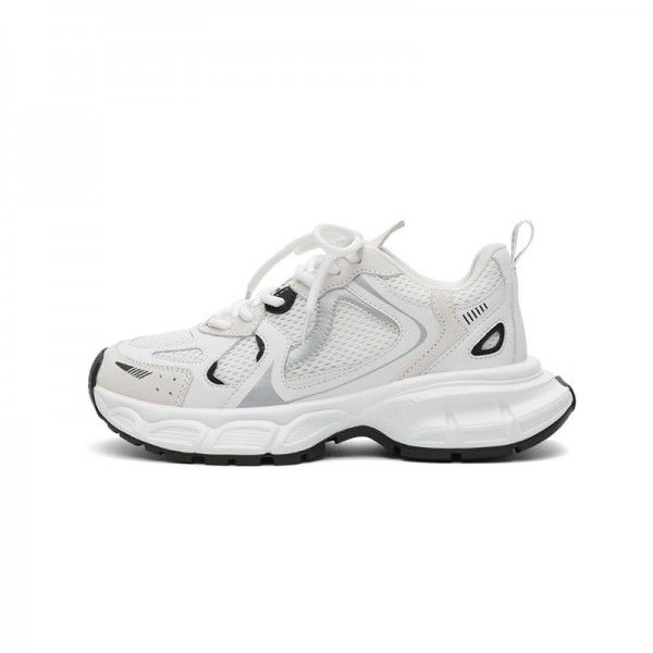 New Fashion Casual Sports Shoes Women's Lightweight Versatile Thick Sole Genuine Leather Dad Shoes Breathable Single Shoes 