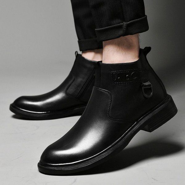 Martin Boots Men's Fashion British Style Chelsea Men's Boots Mid Top Autumn Breathable Low Top Casual Leather Shoes 