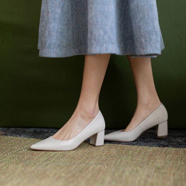 Shoes with thick heels, women's spring and summer new women's shoes, simple high heels 