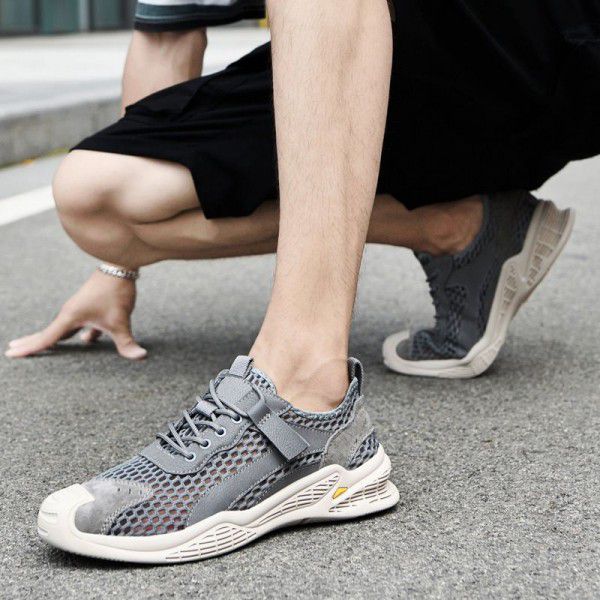 Men's shoes, genuine leather, summer mesh shoes, perforated shoes, outdoor men's shoes 