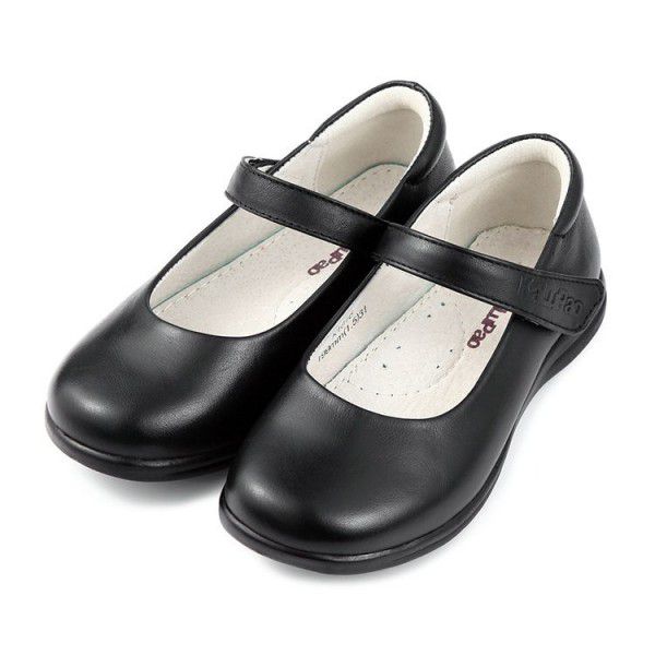 Girls' black leather shoes, children's middle and large children's single shoes, student shoes 