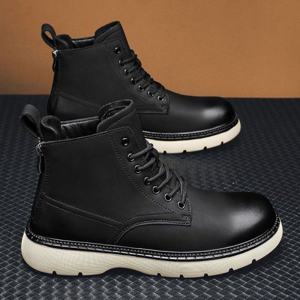 Men's shoes, autumn and winter trends, high top casual Martin boots, new men's retro thick bottomed work boots, British large toe leather boots 