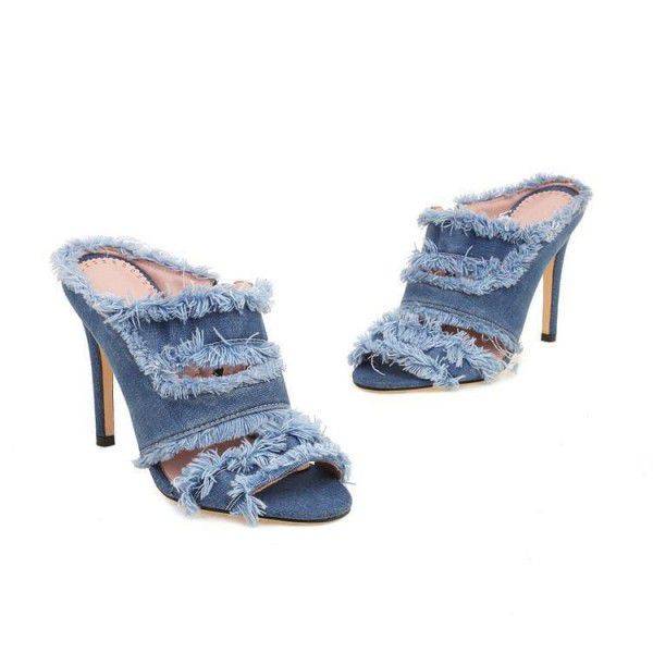 Thin Heel High Heel Women's Shoes Blue Denim 
