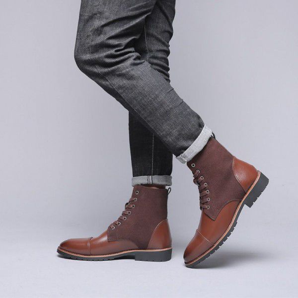Men's casual high top Martin boots, men's outdoor work clothes, men's shoes, European and American fashion, large size plush cotton shoes 