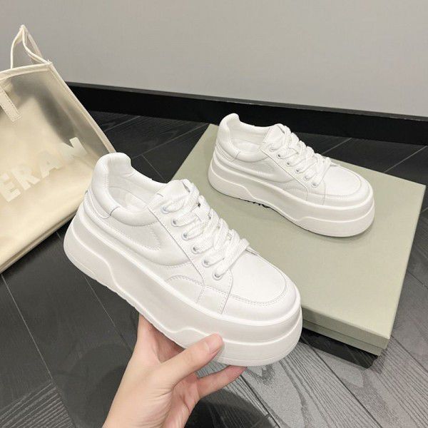 New round toe casual and versatile high rise leather small white shoes 
