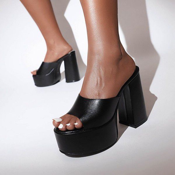 Sexy Summer Waterproof Platform Thick Heel High Heel Slippers Women's White Thick Sole Sandals Large Size Women's Shoes 