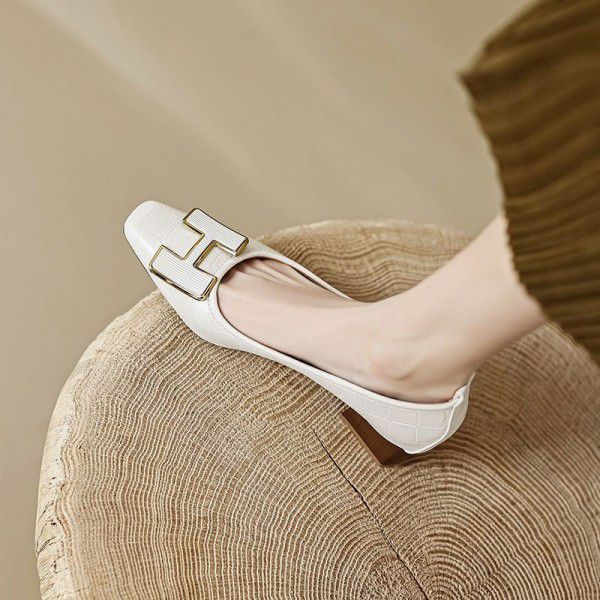 Shallow cut single shoe women's thick heels, new s...