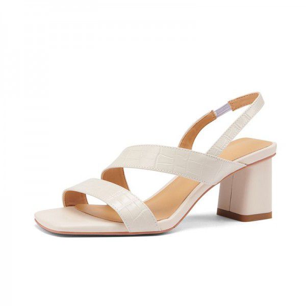Summer New Versatile Thick Heel Open Toe Sandals Strap White High Heels Square toe Shoes Children Caligae Shoes 