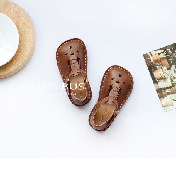 Retro Spring New Hollow Soft Sole Korean Children's Little Leather Shoes Baby Sandals 