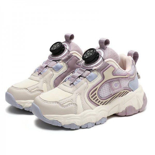 Girls' Children's Shoes Spring and Autumn New Girls' Sports Shoes: Big Children's Knob Children's Running Shoes 