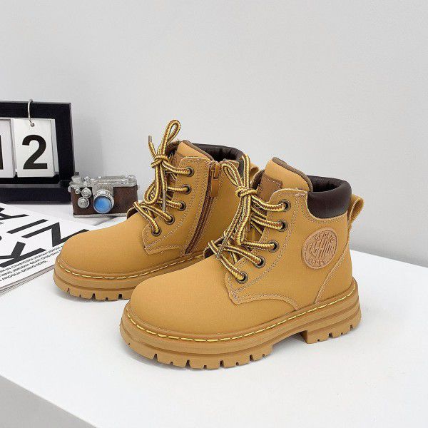 Children's Little Yellow Boots Autumn and Winter New Children's Shoes Boys and Girls' Martin Boots Middle and Big Children's Leather Boots 