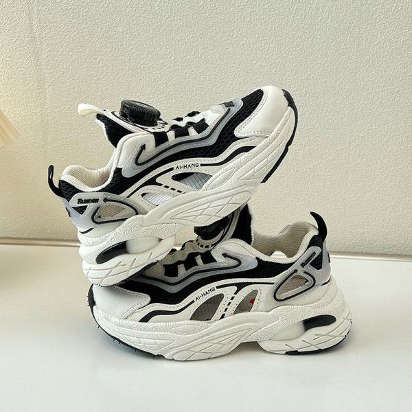 Children's sports shoes mesh breathable autumn style girls' dad shoes rotary buckle hollow out shoes boys' running shoes trend 