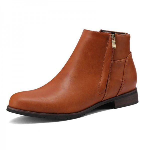High top men's shoes British round toe leather shoes Men's daily casual leather short boots 