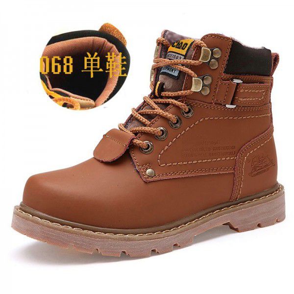 Men's Martin boots, large toe work attire boots, round toe tie up, flat bottomed leather outdoor hiking shoes, couples, black boots, spring 