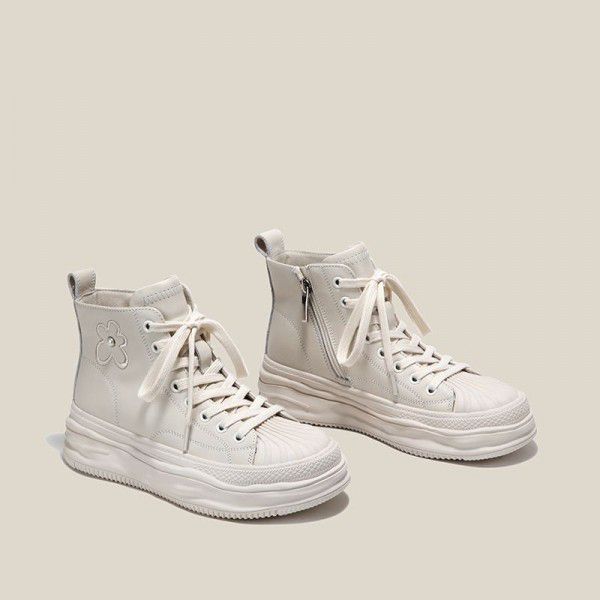 Autumn New Fashion Thick Sole New Martin Boots Women's Leather Boots Short Barrel Flower Genuine Leather Boots 