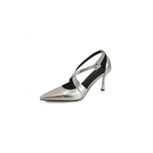 Slim high heels, summer pointed, crossed with cowhide foreskin, hollow sandals for women in large size 