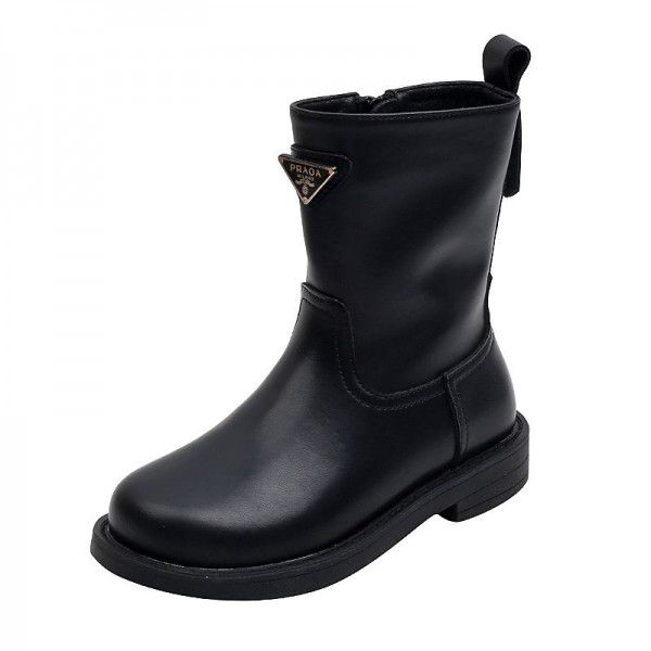 Girls' British style retro Martin boots, girls' performance, black small leather boots, autumn new anti slip children's boots 