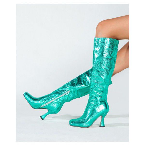 Autumn and winter thin knee length boots, high heels, women's boots, square toe, high boots, children 