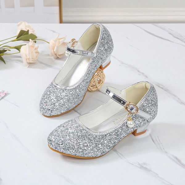 Children's Crystal Shoes, Girls' Little Girl Model, Stage Show, Hosting Fashion Single Shoes, Princess High Heel Leather Shoes 