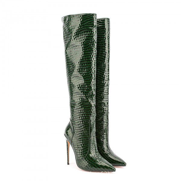 Metal stone patterned pointed toe thin heeled mid length boots can be made with single lining and added colors 