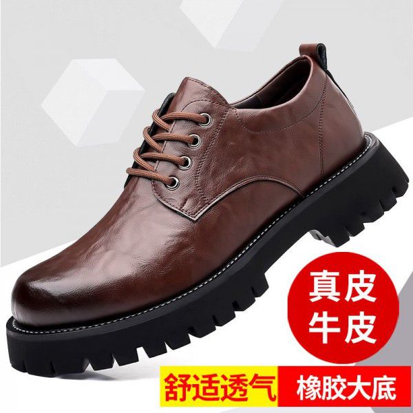 New two-layer cowhide genuine leather thick soled big toe leather shoes for men with rubber soles and increased wear resistance work clothes shoes for men's shoes 