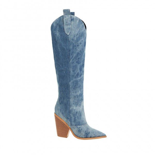 New high-heeled pointed denim high boots in autumn and winter 