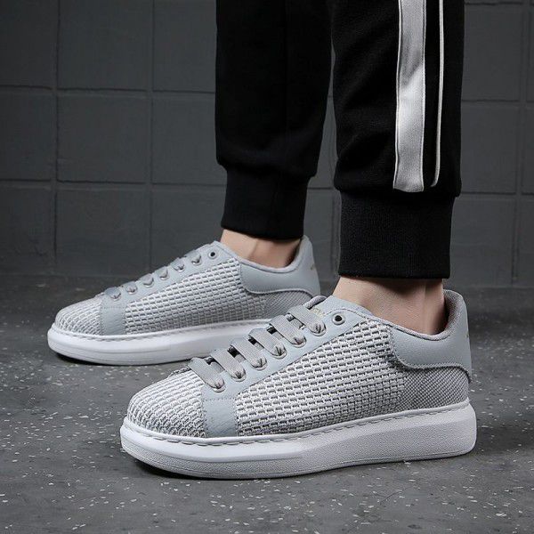 Breathable hollow out small white shoes for men's spring new thick soles, elevated sports couple shoes, casual women's shoes 