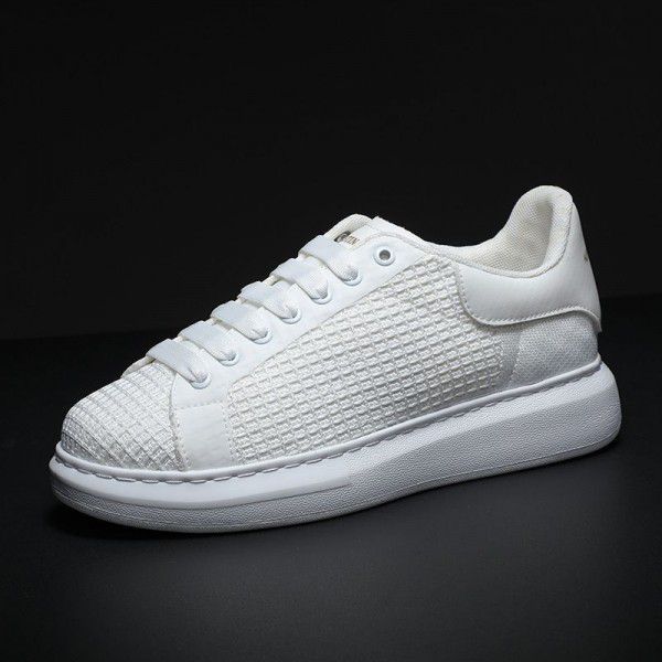 Breathable hollow out small white shoes for men's spring new thick soles, elevated sports couple shoes, casual women's shoes 