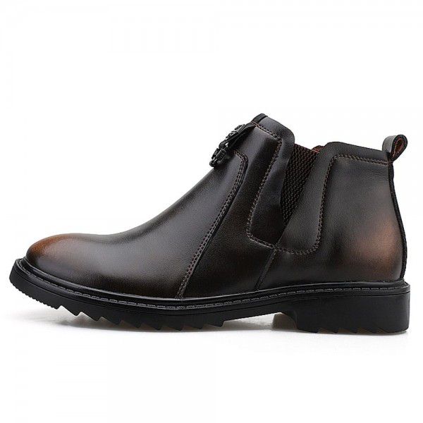 Men's leather boots with plush insulation, thick boots, lazy man's foot covering, cotton, autumn and winter new style 