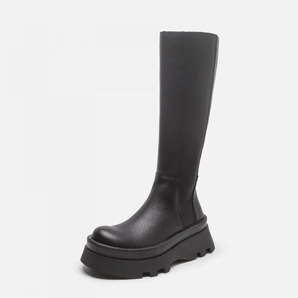 Long boots, women's furrowed thick soles, elevated chivalry boots, Chelsea chimney boots, no 