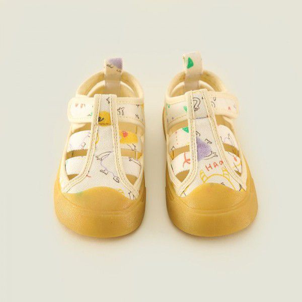 Children's Shell Children's Clothing Summer New Children's Little Monster Shoes Durable, Non slip, Hollow out Baby Canvas Shoes Breathable 
