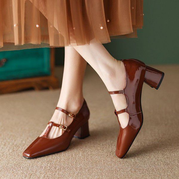 Vintage Mary Jane Shoes Women's Spring Genuine Lea...