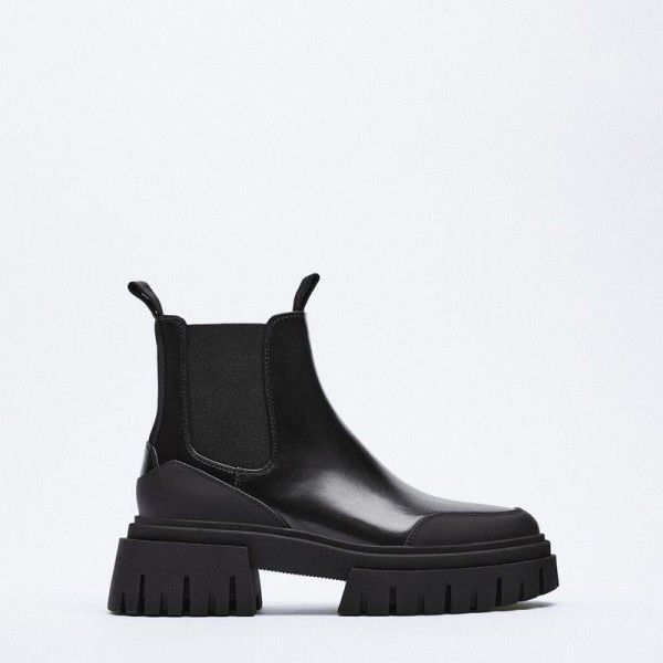 Autumn and Winter New Women's Shoes Black Round Head Thick Sole Dark Gear Shoes Chelsea boot High Heel Martin Boots 