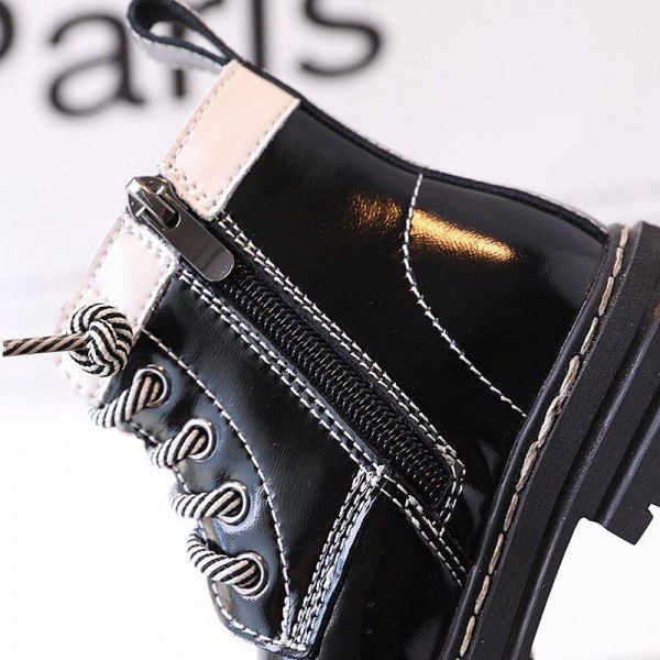 Children's genuine leather British style Martin boots, girls' black small leather boots, autumn and winter new products, children's boots, low leg short boots 
