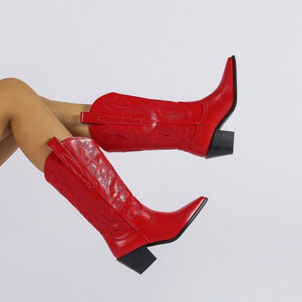 Thick Heel Medium Boots Autumn Medium Heel High Boots Women's Boots Large Western Medium Cowboy boot 
