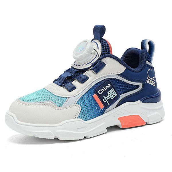 Boys' shoes, sports shoes, rotating buttons, new summer mesh breathable single mesh hollowed out children's mesh shoe trend 