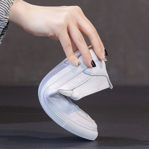 Large size small white shoes for women's summer new top layer cowhide flat sole single shoe hollow out breathable versatile casual shoes 