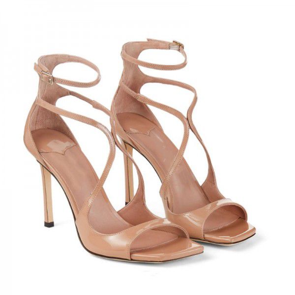 New Square Head Fish Mouth Ultra High Heel Cross Strap Thin High Heel Large Hollow Sandals for Women 